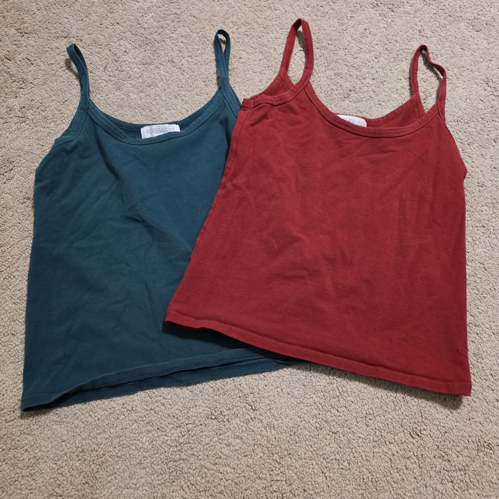 Forever 21 Red & Teal Basic Camisoles – Size Medium – Set of 2